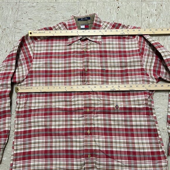 Vintage Tommy Hilfiger 90s Plaid Oxford Button Down Red/Tan Shirt Men's Medium - Picture 5 of 8